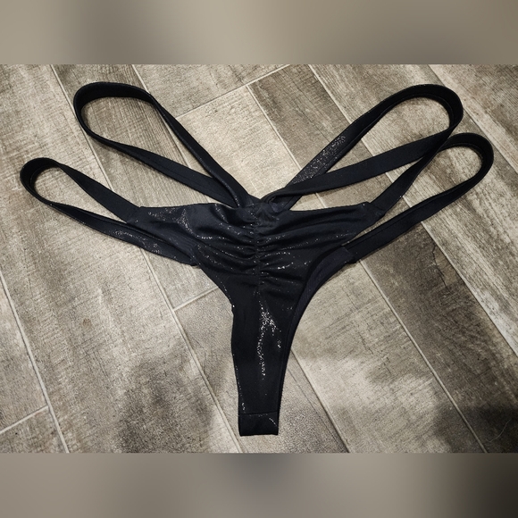 Monica Hansen Lurex Strappy Cheeky Bikini Bottom Black Shimmer Large Tanga - Picture 3 of 8